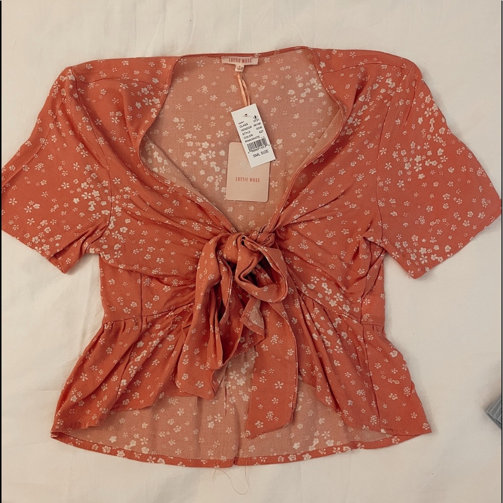 light pink floral tie top
